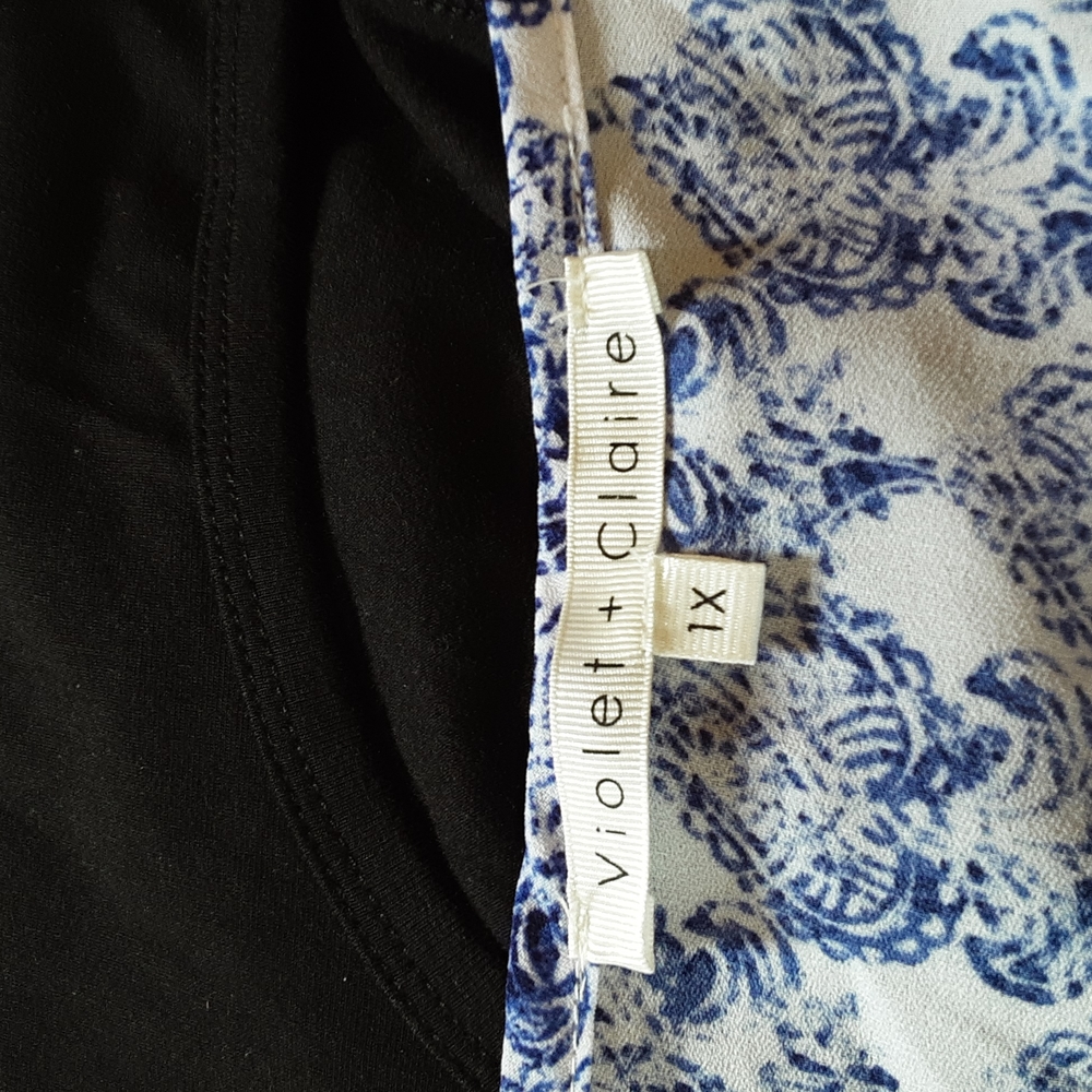 Violet & Claire Multi-Pattern Boho Blue Blouse - image 6